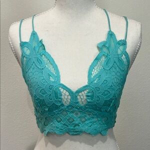 Free People One Chic Lace Bralette in Turquoise